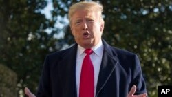 FILE - President Donald Trump speaks on the South Lawn of the White House as he walks to Marine One, Jan. 6, 2019, in Washington. 