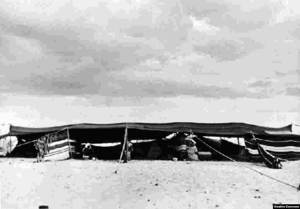 Bedouin tent near Israeli-built city of Rahat, ca. 1955