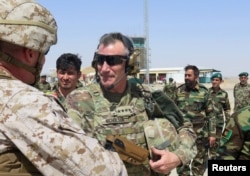 U.S. Army General John Nicholson, commander of Resolute Support forces and U.S. forces in Afghanistan, arrives during a transfer of authority ceremony at Shorab camp, in Helmand province, Afghanistan, April 29, 2017.