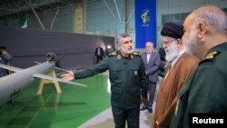 Iran's Supreme Leader Ayatollah Ali Khamenei visits the IRGC Aerospace Force achievements exhibition in Tehran