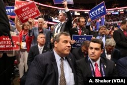 New Jersey Governor Chris Christie is on hand for the final night of the Republican National Convention, in Cleveland, July 21, 2016.