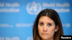 FILE - World Health Organization epidemiologist Maria Van Kerkhove attends a news conference on the coronavirus situation, in Geneva, Switzerland, Feb. 28, 2020.