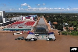 An aerial view shows the construction area after a groundbreaking ceremony of the Funan Techo Canal in Kandal province, Cambodia, Aug. 5, 2024.