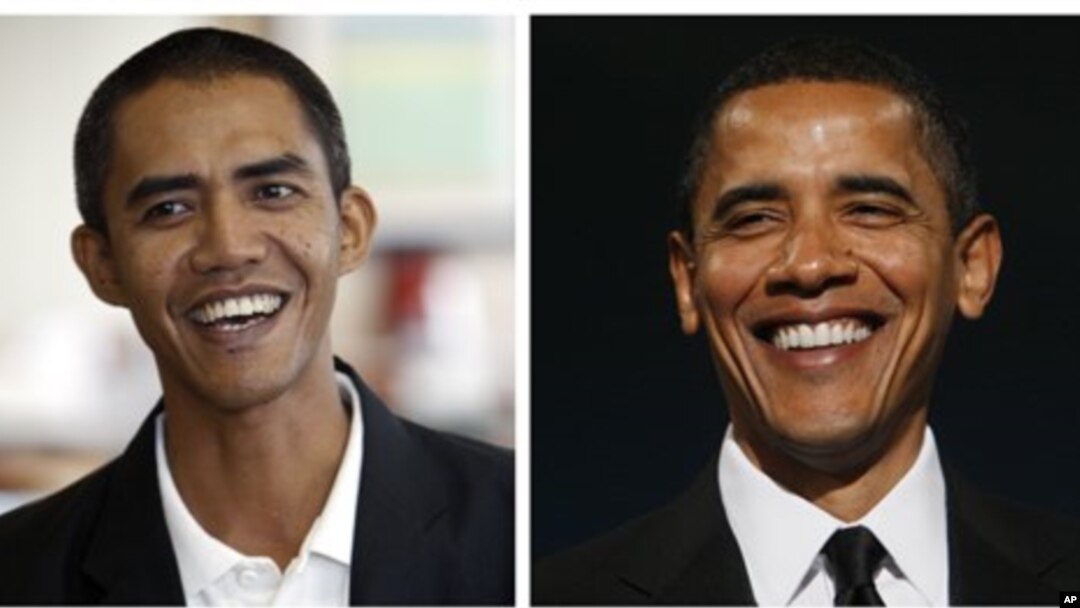 Presiden AS Barack Obama, kanan, dan pria Indonesia yang mirip dengannya, fotografer Ilham Anas. (Foto: Dok)