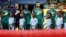 Les joueurs de l'équipe nationale marocaine de football lors de l'exécution des hymnes nationaux au stade de Port Gentil, Gabon, 29 janvier 2017.