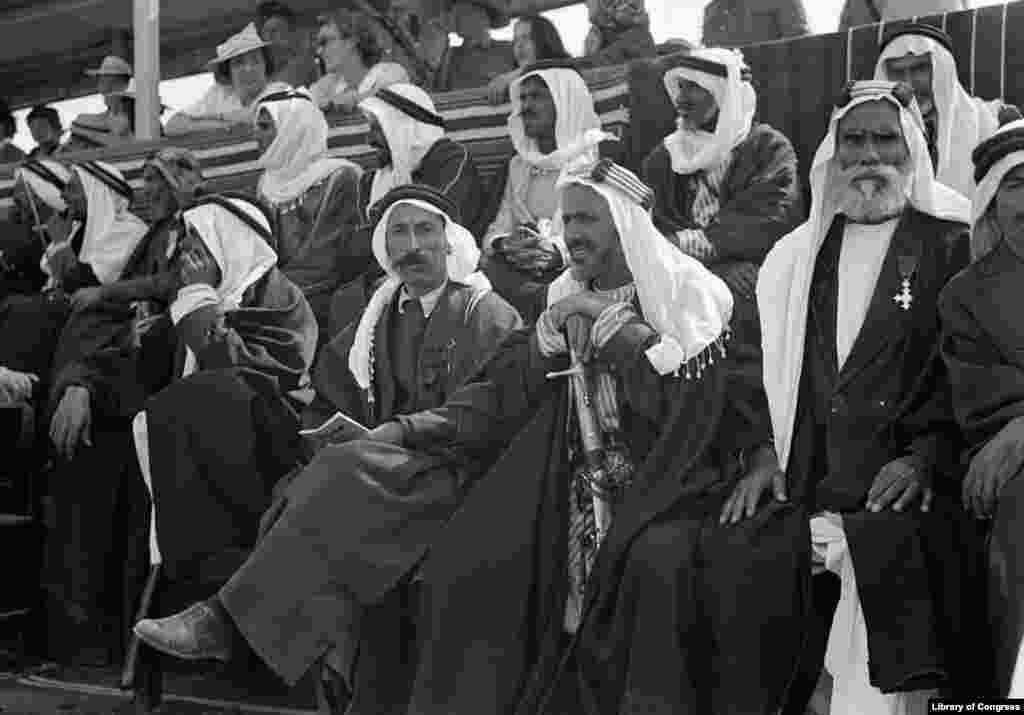 Bedouin shiekhs at horse/camel race meet, Beersheva, May 4, 1940.