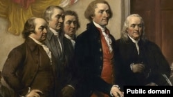 The Committee of Five present their work, the first draft of the Declaration of Independence, in June 1776, from John Trumbull’s 1819 painting.