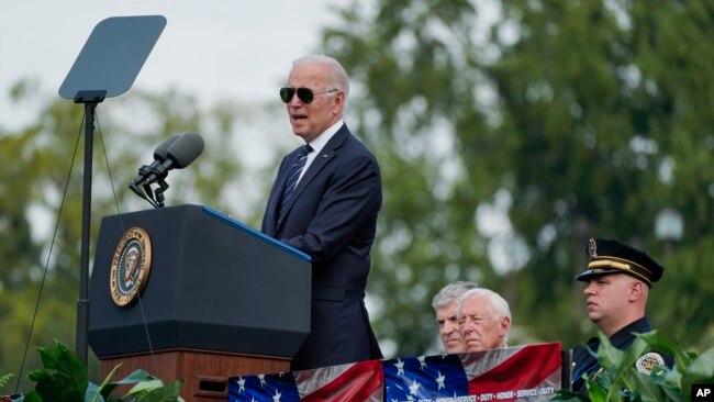 President Joe Biden addresses ceremony honoring fallen law enforcement officers at the 40th annual National Peace Officers' Memorial Service at the U.S. Capitol in Washington, Oct. 16, 2021.