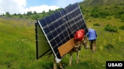 Solar panels and other equipment are transported to a high-mountain community in Georgia as part of a Wi-Fi Internet infrastructure project installed by a USAID partner organization.