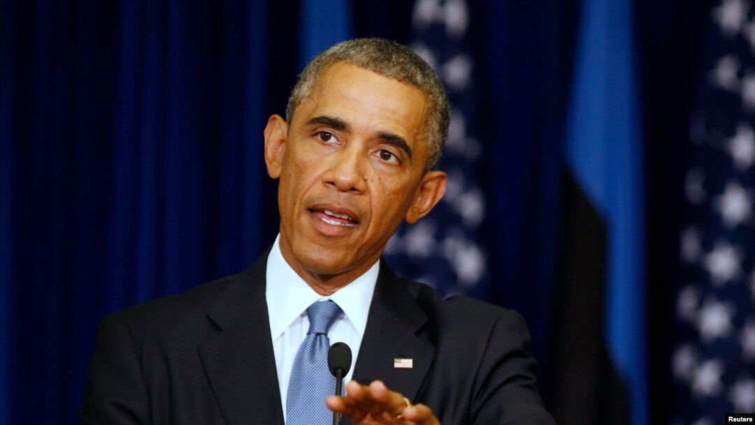 Presiden AS Barack Obama dalam konferensi pers di Tallinn, Estonia (3/9). (Reuters/Larry Downing)