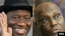 Presiden Goodluck Jonathan (kiri), dan Wapres Atiku Abubakar menjadi calon kuat terpilih sebagai capres Partai Demokratik Rakyat.