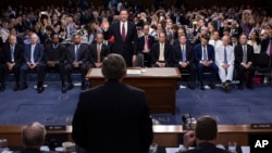 Former FBI Director James Comey is sworn in during a Senate Intelligence Committee hearing on Capitol Hill, June 8, 2017, in Washington