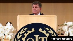 Director-General of the International Labor Organization (ILO) Guy Ryder speaks during the 108th ILO International Labor Conference at the United Nations in Geneva, Switzerland, June 10, 2019. 