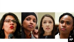 En esta imagen compuesta se muestran de izquierda a derecha fotografías de las representantes Rashida Tlaib, Ilhan Omar, Alexandria Ocasio-Cortez y de Ayannay de Ayanna Pressley.