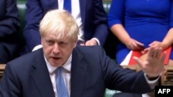 Pidato pertama PM Inggris Boris Johnson di Parlemenn Inggris (House of Commons) di London, 25 Juli 2019. 