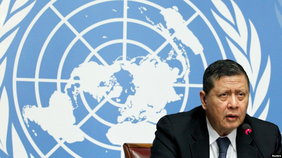 FILE - U.N. Special Rapporteur Marzuki Darusman addrrsses a news conference on the situation of human rights in North Korea in Geneva, March 16, 2015. 