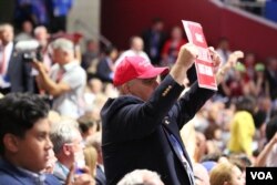 Delegates are on their feet at the Republican National Convention, in Cleveland, July 20, 2016.