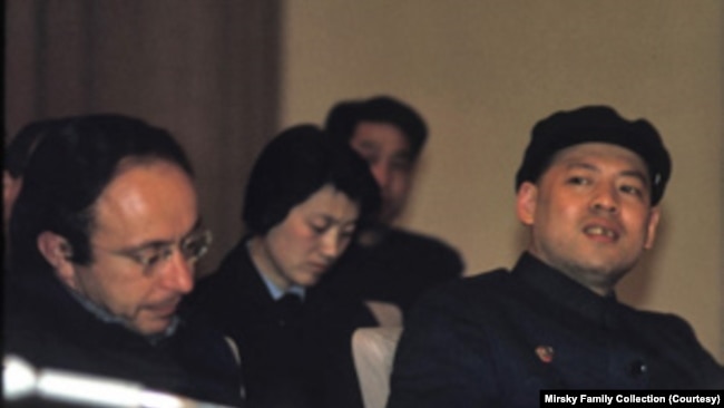 FILE - Jonathan Mirsky, left, met with Yao Wenyuan, right, a top Chinese official, in Beijing on a trip organized by the Committee of Concerned Asian Scholars in March 1972.