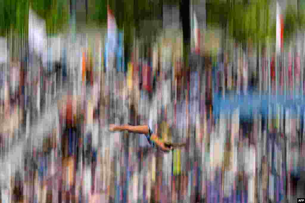 Mexico&#39;s Adriana Jimenez competes in the final round of the women&#39;s high diving event during the 2019 World Championships at Chosun University in Gwangju, South Korea.