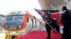 Kenya's President Uhuru Kenyatta flags off the train linking Nairobi and Naivasha at the Nairobi Terminus on the outskirts of Nairobi, Oct. 16, 2019. 