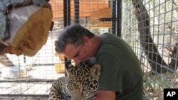 Dale Anderson with Morato, a jaguar he keeps in captivity at Cat Haven.