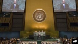 뉴욕에서 열리고 있는 유엔총회 회의 장면