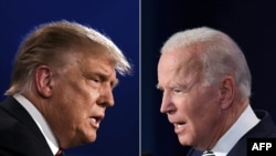 Kombinasi foto yang dibuat pada 29 September 2020 ini menunjukkan Presiden AS Donald Trump (kiri) dan calon Presiden dari Partai Demokrat, mantan Wakil Presiden Joe Biden, pada debat presiden pertama. (Foto: AFP)
