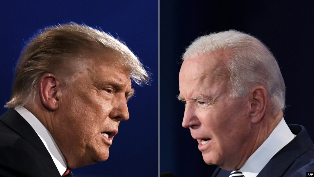 Kombinasi foto yang dibuat pada 29 September 2020 ini menunjukkan Presiden AS Donald Trump (kiri) dan calon Presiden dari Partai Demokrat, mantan Wakil Presiden Joe Biden, pada debat presiden pertama. (Foto: AFP)