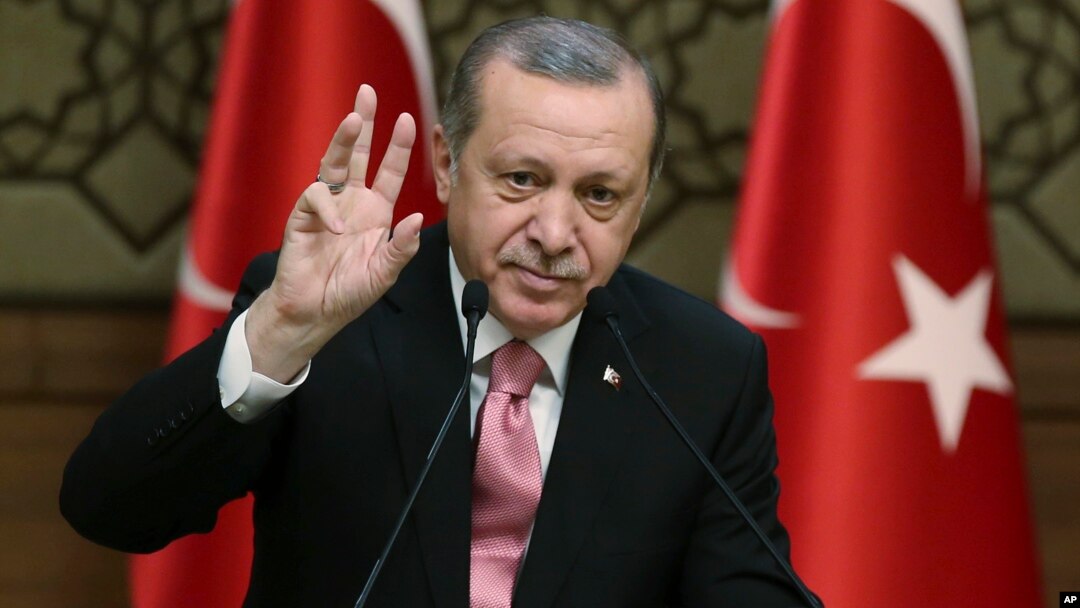 Turkey's President Recep Tayyip Erdogan addresses local administrators, in Ankara, Feb. 8, 2017.