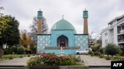 FILE —The "Blue Mosque", housing the Islamic Centre of Hamburg, is pictured during police raids accross Germany over suspected links to the Iran-backed Hezbollah group in Hamburg, northern Germany on November 16, 2023.