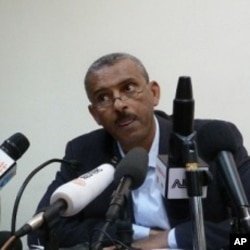 Ethiopian government spokesman, Shimeles Kemal speaks in Addis Ababa on March 15, 2012, where he announced that Ethiopia had attacked an Eritrean military base today, where rebel groups are armed and trained by the Eritrean government.