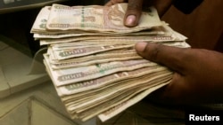 Currency dealer counts Kenya shillings at a money exchange counter, Nairobi, Oct. 23, 2008.