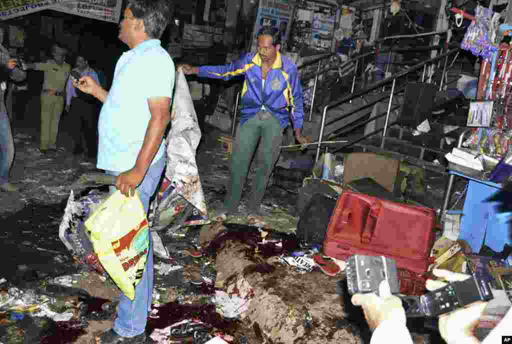 The scene of a blast at Dilsukhnagar in Hyderabad, India, February 21, 2013.