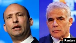 Knesset yangi hukumat tarkibini tasdiqlasa, avval Naftali Bennet (chapda), so'ng Yair Lapid bosh vazirlik qiladi