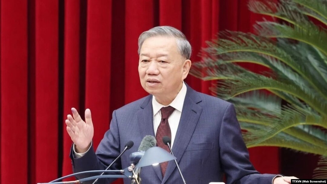 Tổng bí thư Tô Lâm phát biểu tại Tại Hội nghị toàn quốc tổng kết công tác tổ chức xây dựng Đảng năm 2024 hôm 16/12 ở Hà Nội.