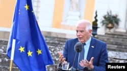 El responsable de Política Exterior de la UE, Josep Borrell, ofrece una rueda de prensa en Estocolmo, donde se reunió la Comisión Europea, el 12 de mayo de 2023.