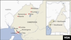 A map of Cameroon showing Bamenda.