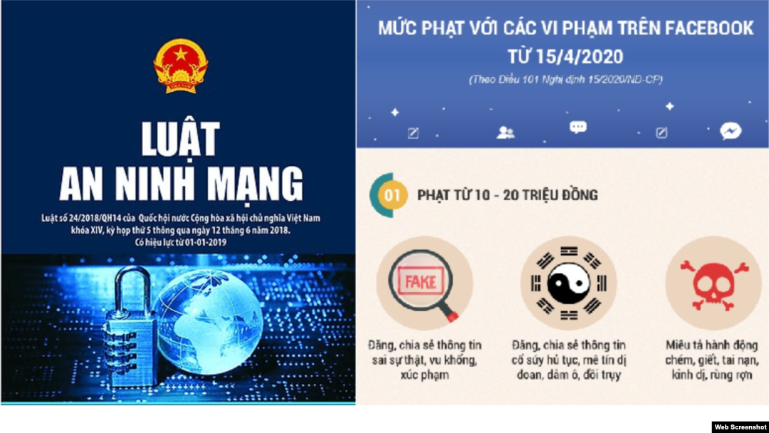 Bìa sách Luật An ninh mạng của NXB Hồng Đức và đồ họa Nghị định 15/2020/NĐ-CP của trang Luật Việt Nam.