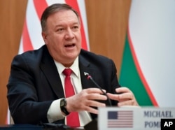 U.S. Secretary of State Mike Pompeo holds a joint news conference with Kazakh Foreign Minister Mukhtar Tleuberdi (not pictured) at the Ministry of Foreign Affairs in Nur-Sultan, Kazakhstan, Feb. 2, 2020.
