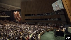 United States President Barack Obama addresses the 67th session of the United Nations General Assembly at U.N. Headquarters, September 25, 2012.