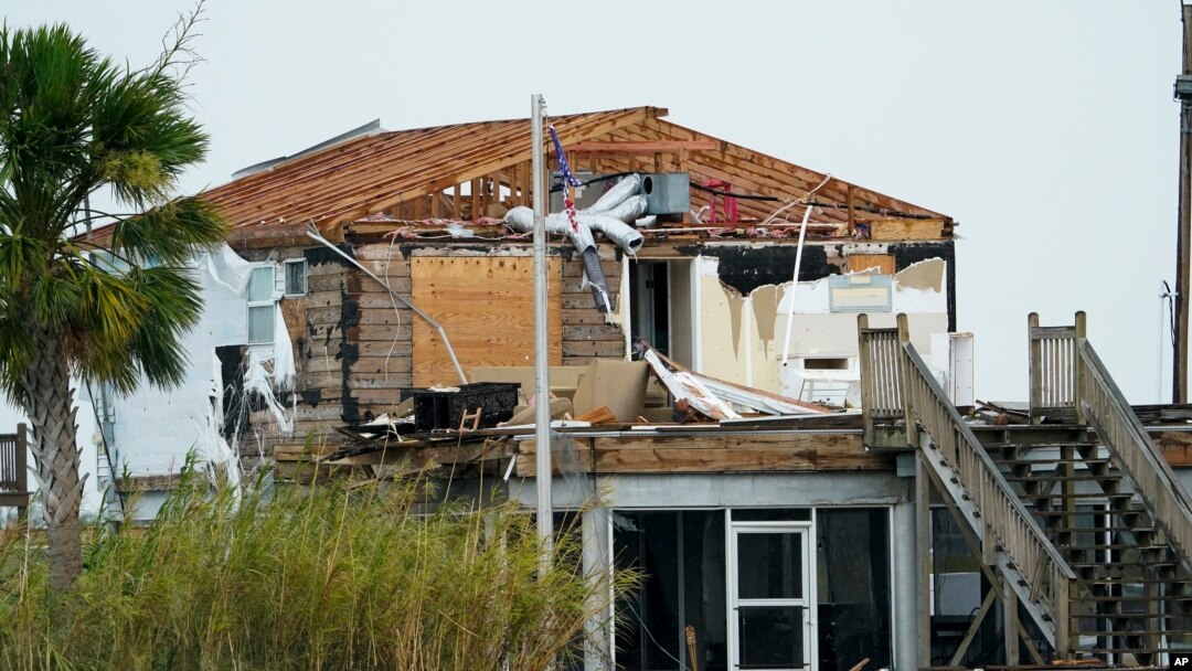 A damaged home is shown Aug. 28, 2020, in Hackberry, La., after Hurricane Laura moved through the area the day before.