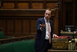 Britain's Health Secretary Matt Hancock makes a statement on the COVID-19 in the House of Commons, in London, Sept. 21, 2020. (Credit: UK Parliament/Jessica Taylor/Handout)