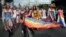 People take part in the annual Pride parade in Kiev, Ukraine, June 23, 2019. 