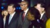 FILE - Rwandan President Paul Kagame, center, greets Chinese President Xi Jinping, center left, in Kigali, Rwanda, on July 22, 2018.