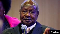 FILE - Uganda's President Yoweri Museveni attends the World Economic Forum (WEF) annual meeting in Davos, Switzerland, Jan. 24, 2019. 