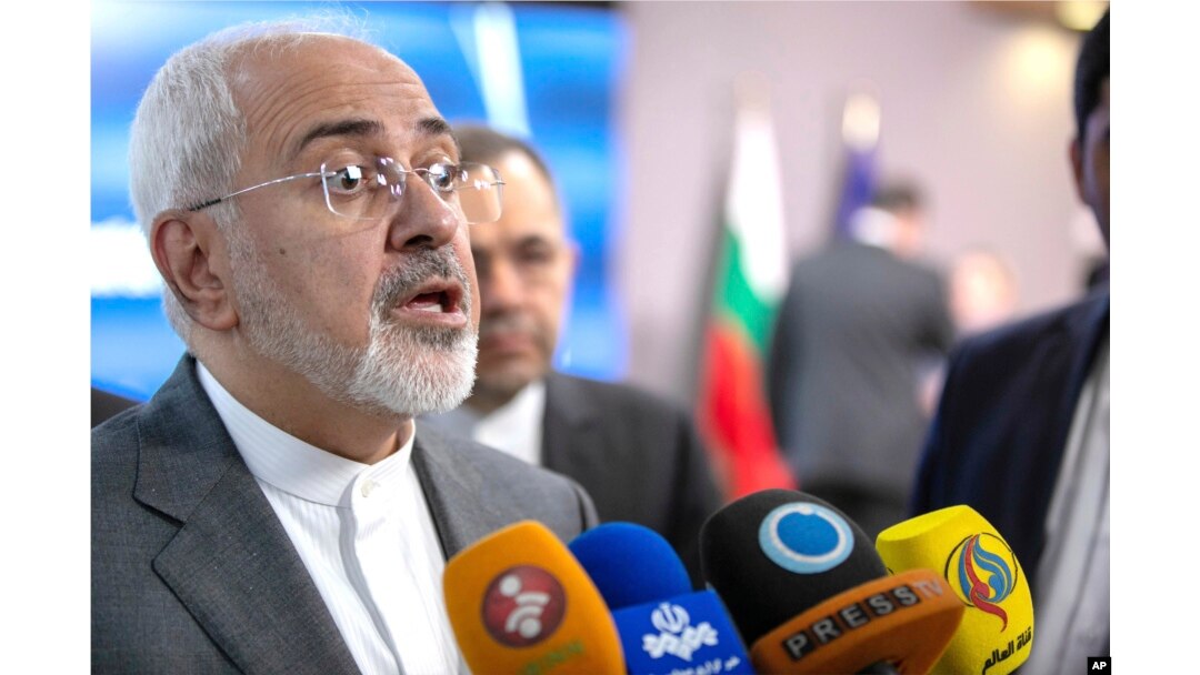 Iranian Foreign Minister Javad Zarif speaks with the media after a meeting with European Union foreign policy chief Federica Mogherini at the Europa building in Brussels, May 15, 2018.