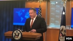 Menteri Luar Negeri Amerika, Mike Pompeo, menyampaikan Laporan terkait Praktik HAM tahun 2018 di Kantor Deplu AS, Washington, D.C., 14 Maret 2019. (Foto: dok). 