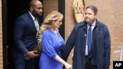 Adult film actress Stormy Daniels leaves ABC Studios after making an appearance on "The View" on April 17, 2018, in New York. 