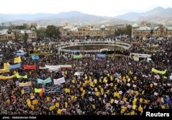 El pueblo iraní se reúne para conmemorar el aniversario de la toma de la Embajada de EE.UU., en Teherán, Irán, el 4 de noviembre de 2018. Agencia de noticias Tasnim / via REUTERS.