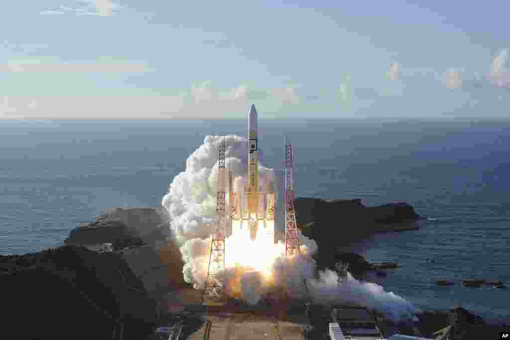 In this photo released by MHI, an H-IIA rocket with United Arab Emirates&#39; Mars orbiter Hope lifts off from Tanegashima Space Center in Kagoshima, southern Japan.&nbsp;A United Arab Emirates spacecraft rocketed away on a seven-month journey to Mars, kicking off the Arab world&rsquo;s first interplanetary mission. &nbsp;